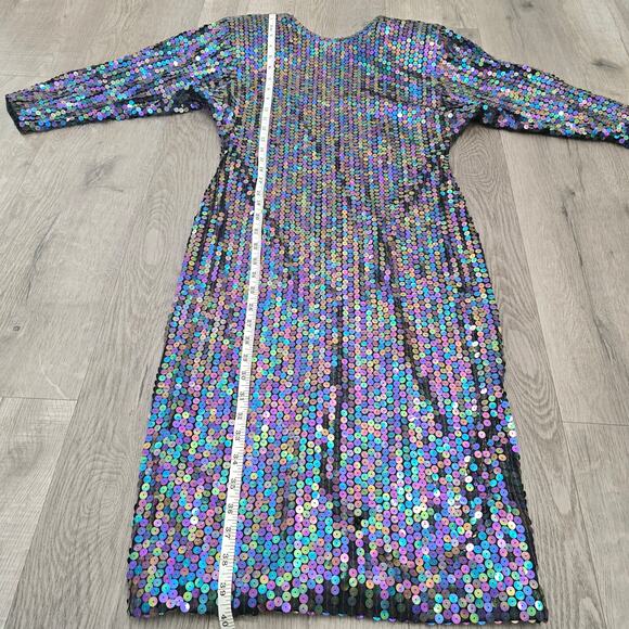 Oleg Cassini Vintage Sequin Dress Sz 8 Iridescent Open Back Cocktail Party Glam - Picture 7 of 10